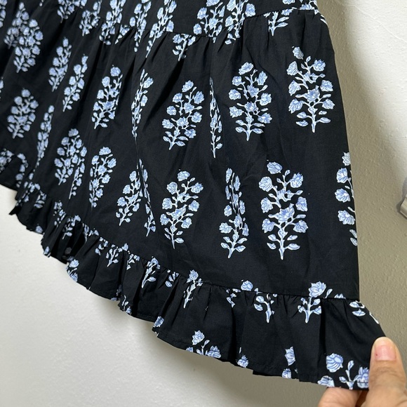 Pinch 100% Cotton Elegant Black Maxi Dress With Blue Stem and Puffy Sleeves - Picture 5 of 16